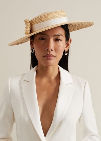 Phase Eight Straw Bow Boater Hats Beige Canada | QENBZX-021